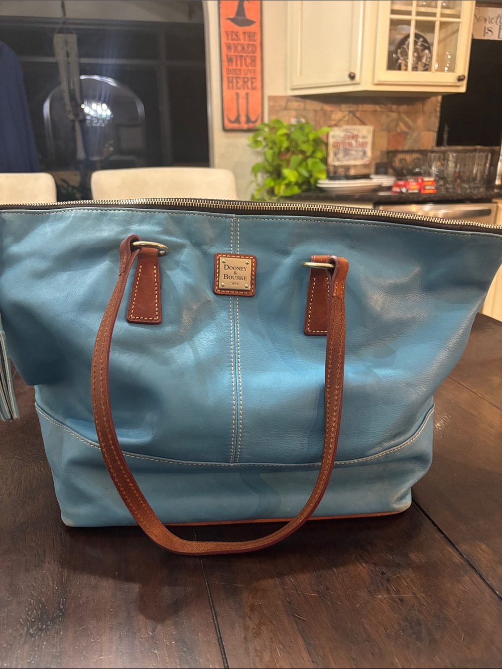 Dooney & Bourke Teal Leather XL Zip Tote